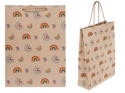 Cream coloured paper gift bag, Rainbows,