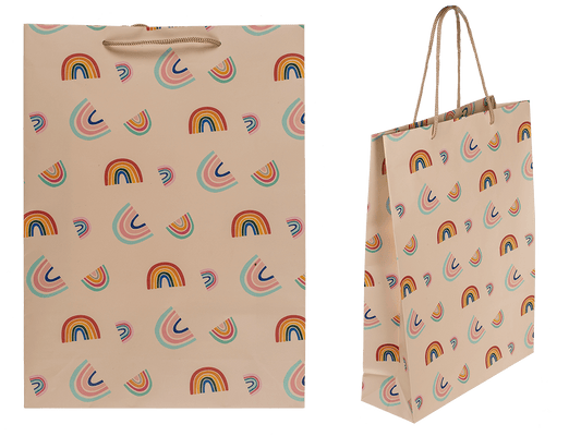 Cream coloured paper gift bag, Rainbows,