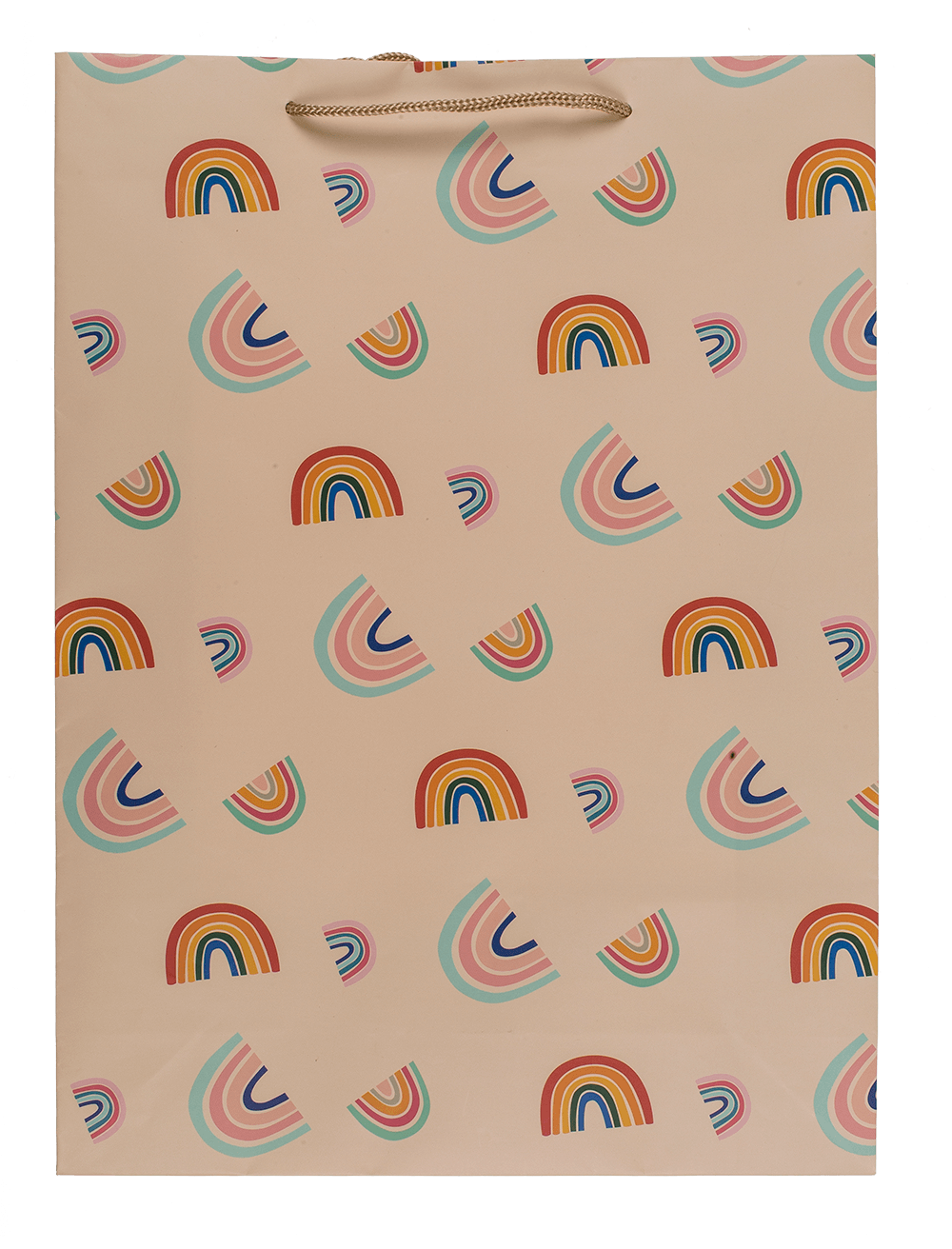 Cream coloured paper gift bag, Rainbows,