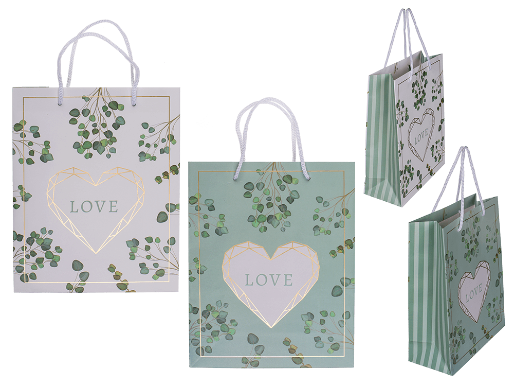 White/green paper gift bag, Love,