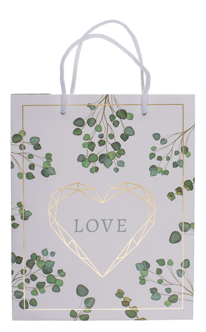White/green paper gift bag, Love,