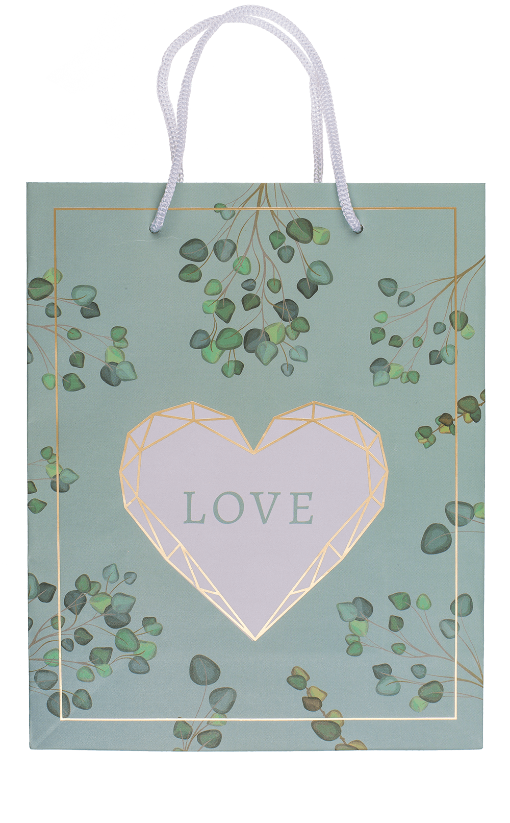 White/green paper gift bag, Love,