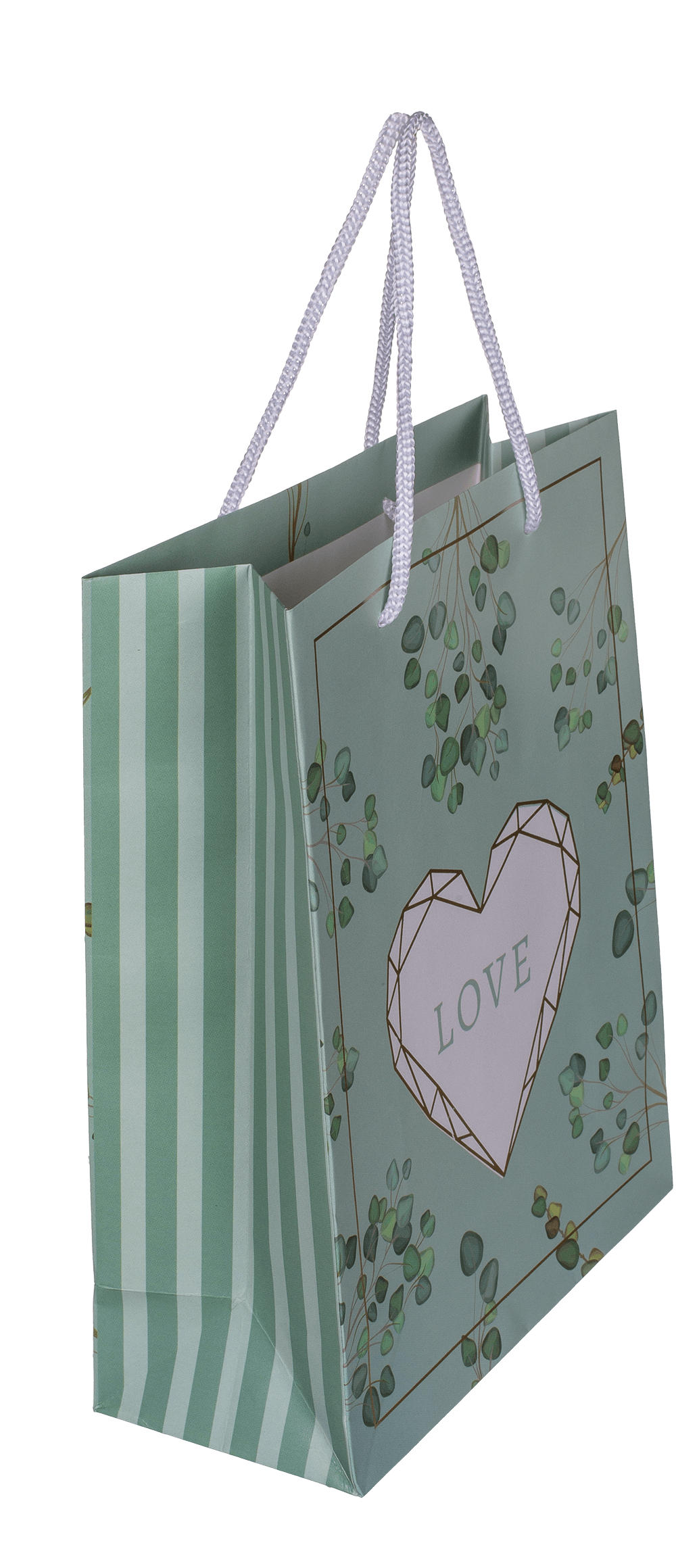 White/green paper gift bag, Love,