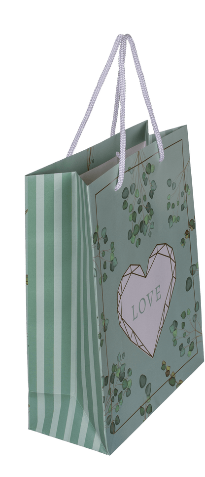 White/green paper gift bag, Love,