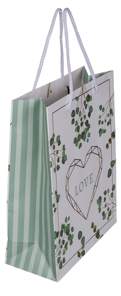 White/green paper gift bag, Love,