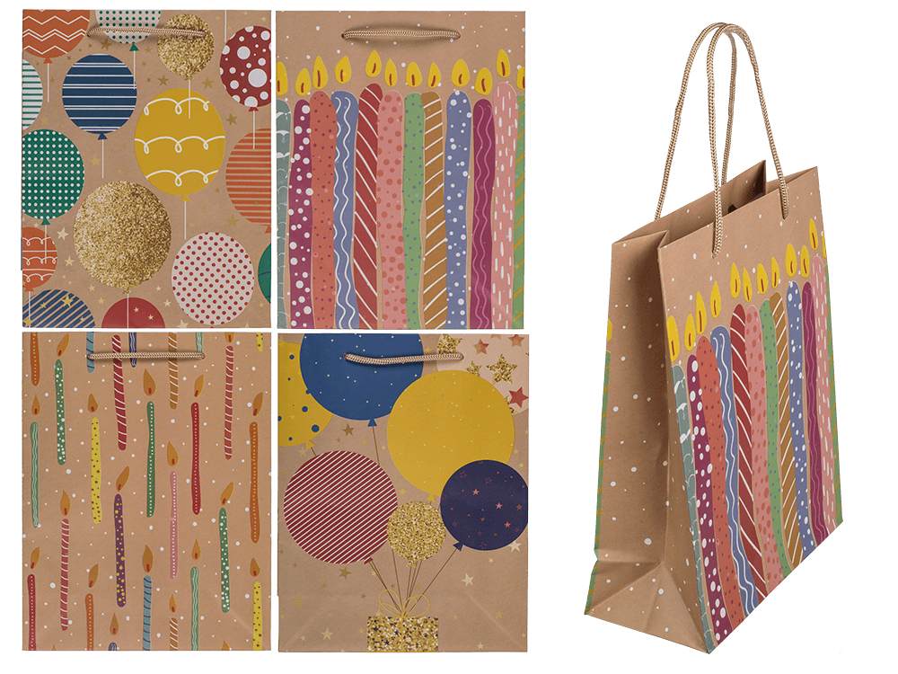 Paper gift bag, balloons & candles,