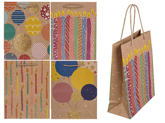 Paper gift bag, balloons & candles,