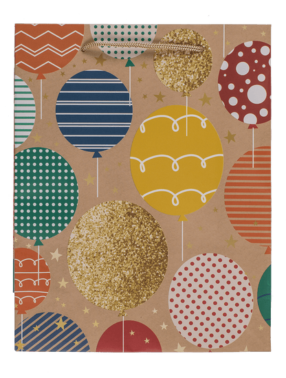 Paper gift bag, balloons & candles,