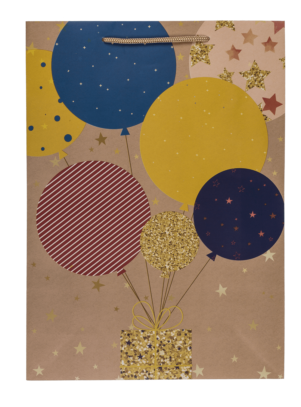 Paper gift bag, ballooons & candles,