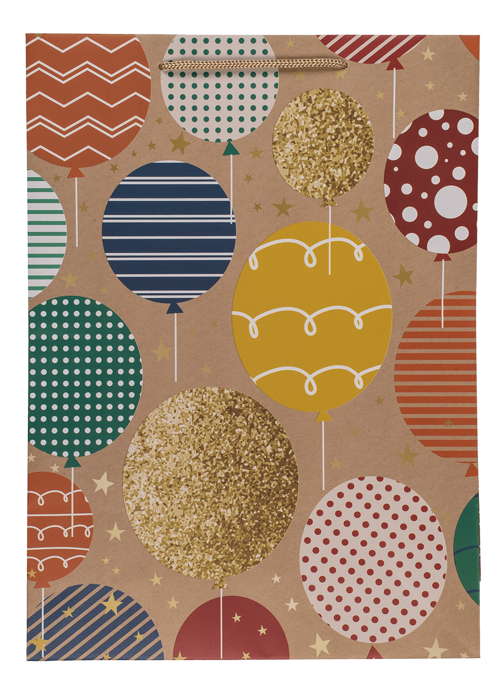 Paper gift bag, ballooons & candles,