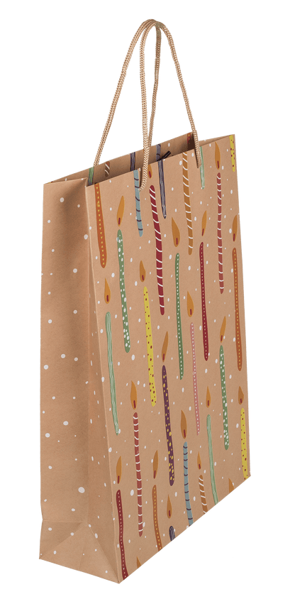 Paper gift bag, ballooons & candles,