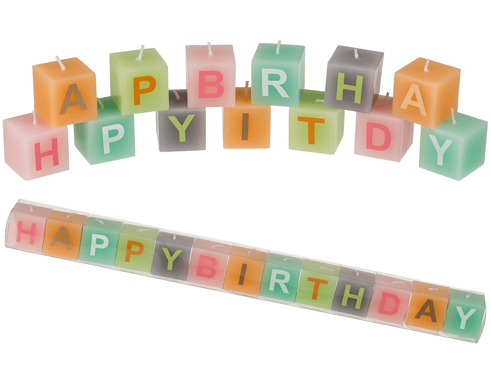 Pastel coloured  square candles with letters,