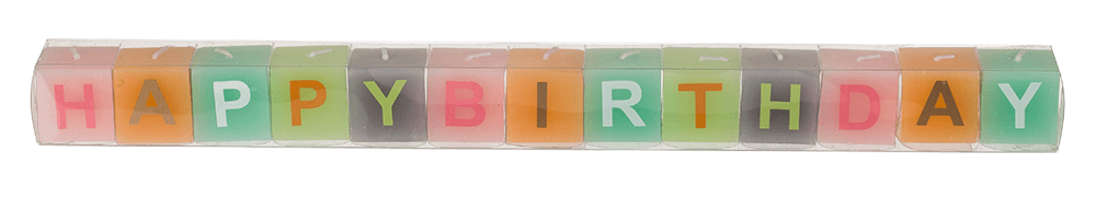 Pastel coloured  square candles with letters,