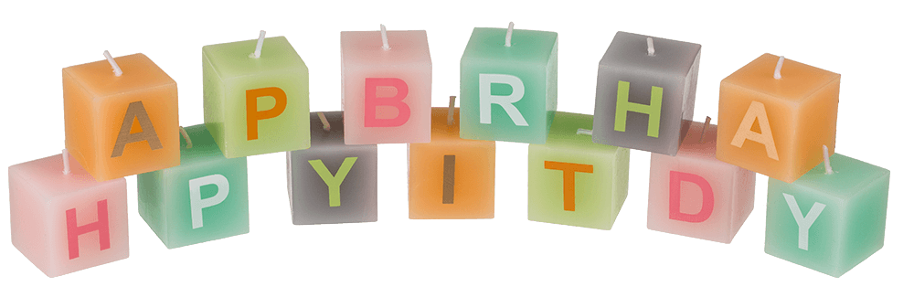 Pastel coloured  square candles with letters,