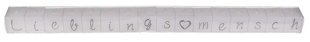 Square candles with letters, Lieblingsmensch,