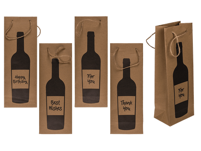 Wine bottle craft paper gift bag, with jute