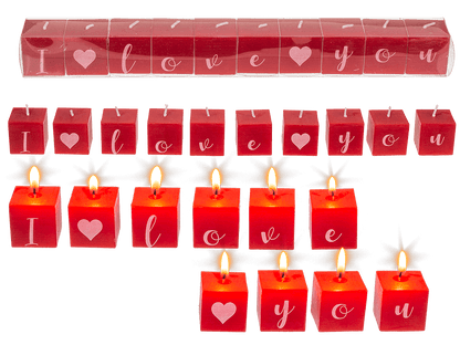 Square candles with letters, I kove you,