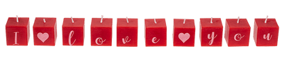 Square candles with letters, I kove you,