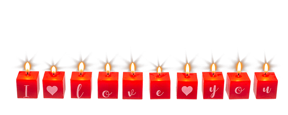 Square candles with letters, I kove you,