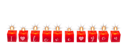 Square candles with letters, I kove you,