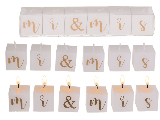 Square candles with letters, Mr. & Mrs.,