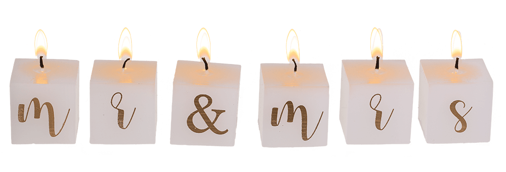 Square candles with letters, Mr. & Mrs.,