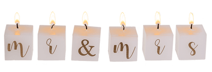 Square candles with letters, Mr. & Mrs.,
