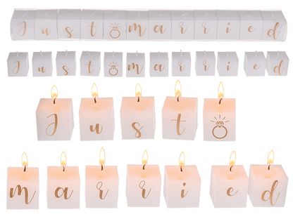 Square candles with letters, Just married,