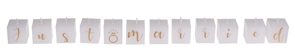 Square candles with letters, Just married,