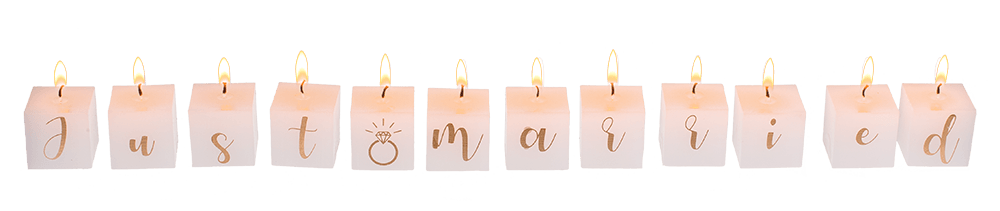 Square candles with letters, Just married,