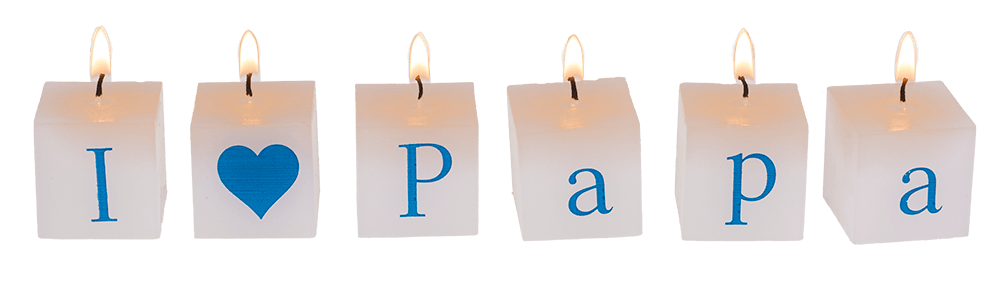 Square candles with letters, I love Papa,