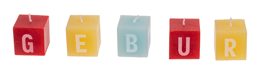 Square candles with letters, Geburtstagskind,