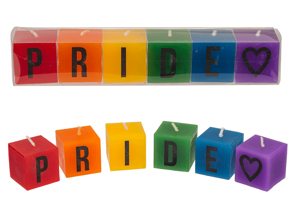 Square candles with letters, Pride, ca. 3 x 3 cm,
