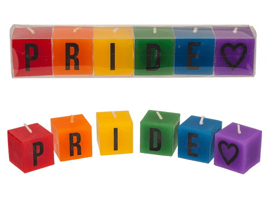 Square candles with letters, Pride, ca. 3 x 3 cm,