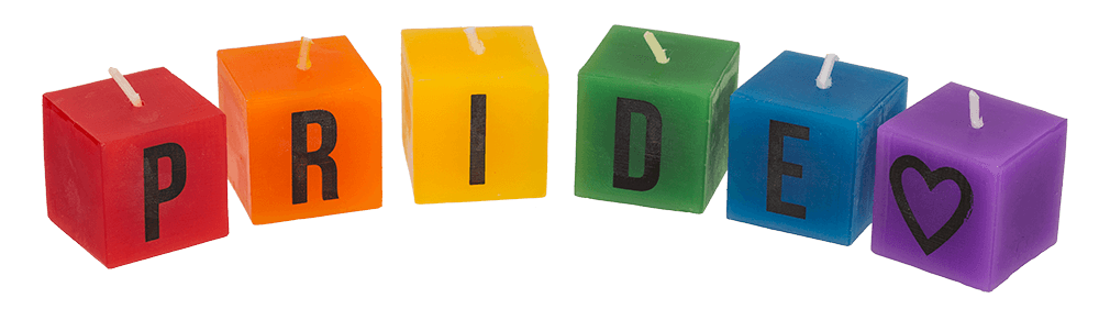 Square candles with letters, Pride, ca. 3 x 3 cm,