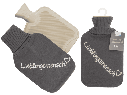 Ivory colored hot water bottle, Lieblingsmensch,