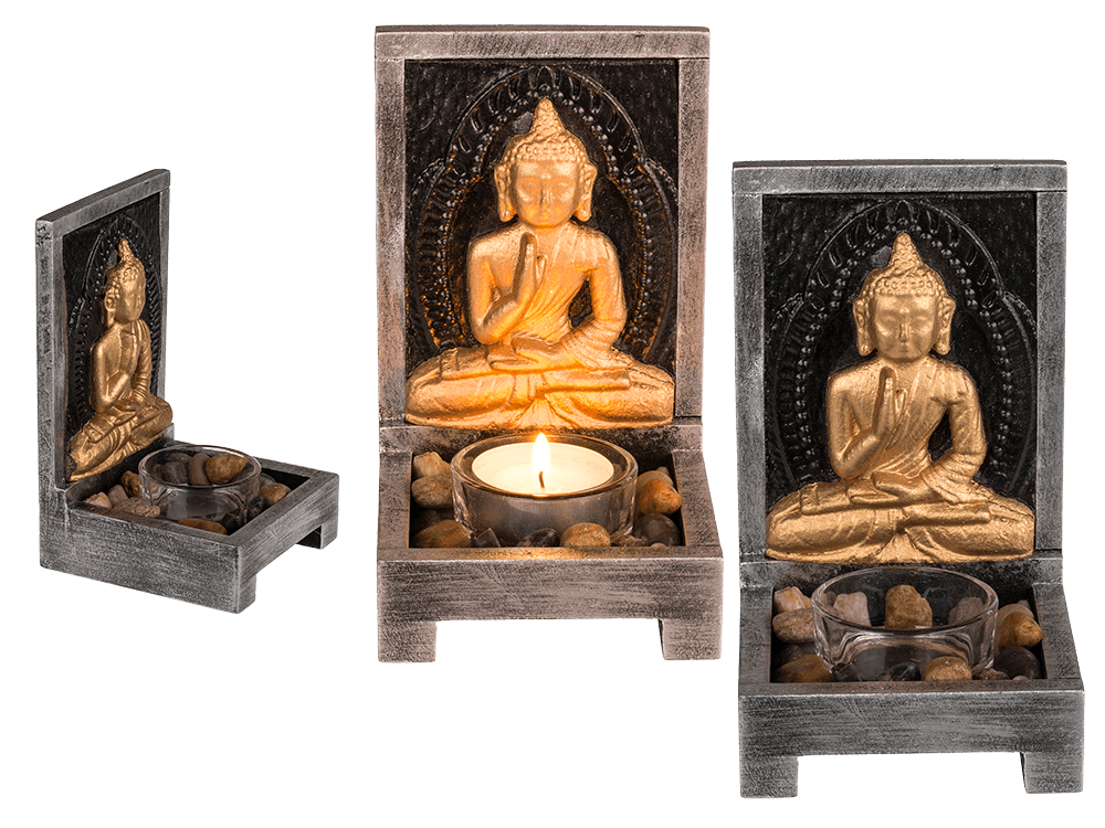 Wooden tealight holder, Buddha,