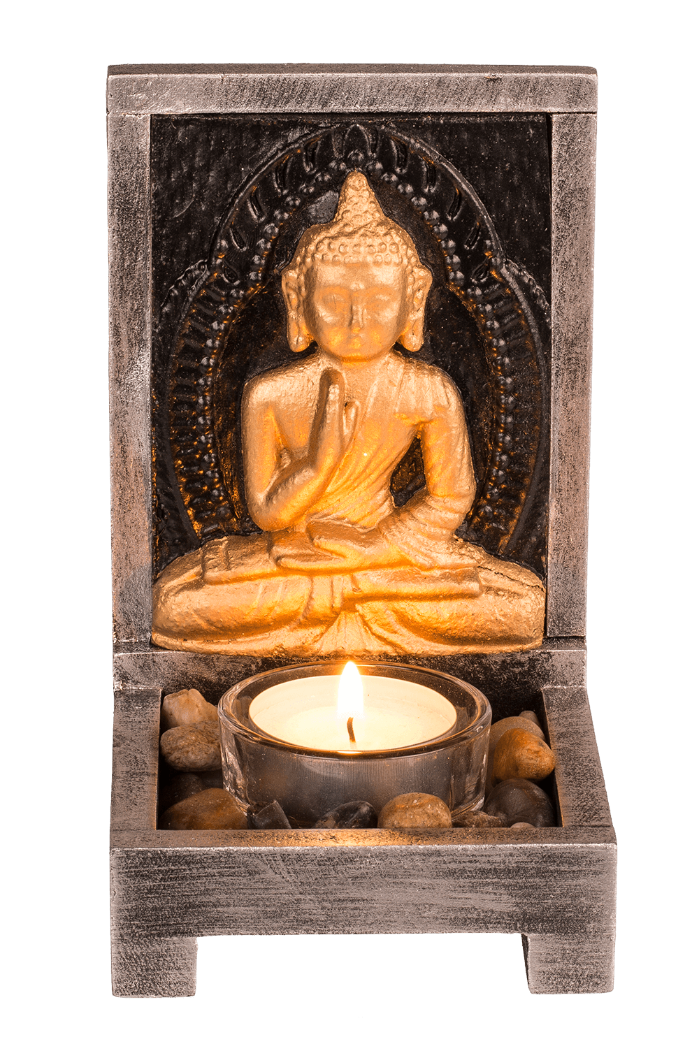 Wooden tealight holder, Buddha,
