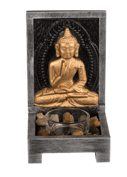 Wooden tealight holder, Buddha,