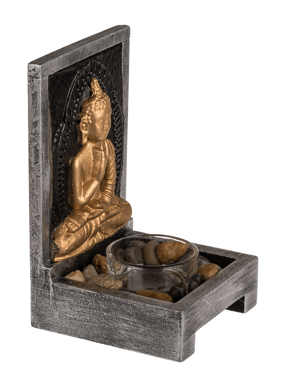Wooden tealight holder, Buddha,