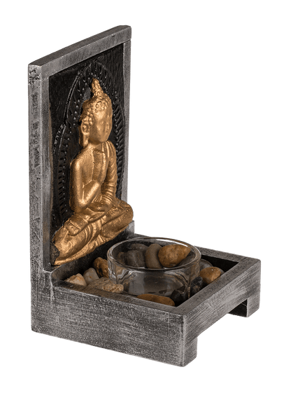 Wooden tealight holder, Buddha,