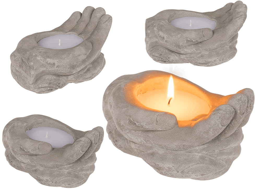 Candle in cement hands