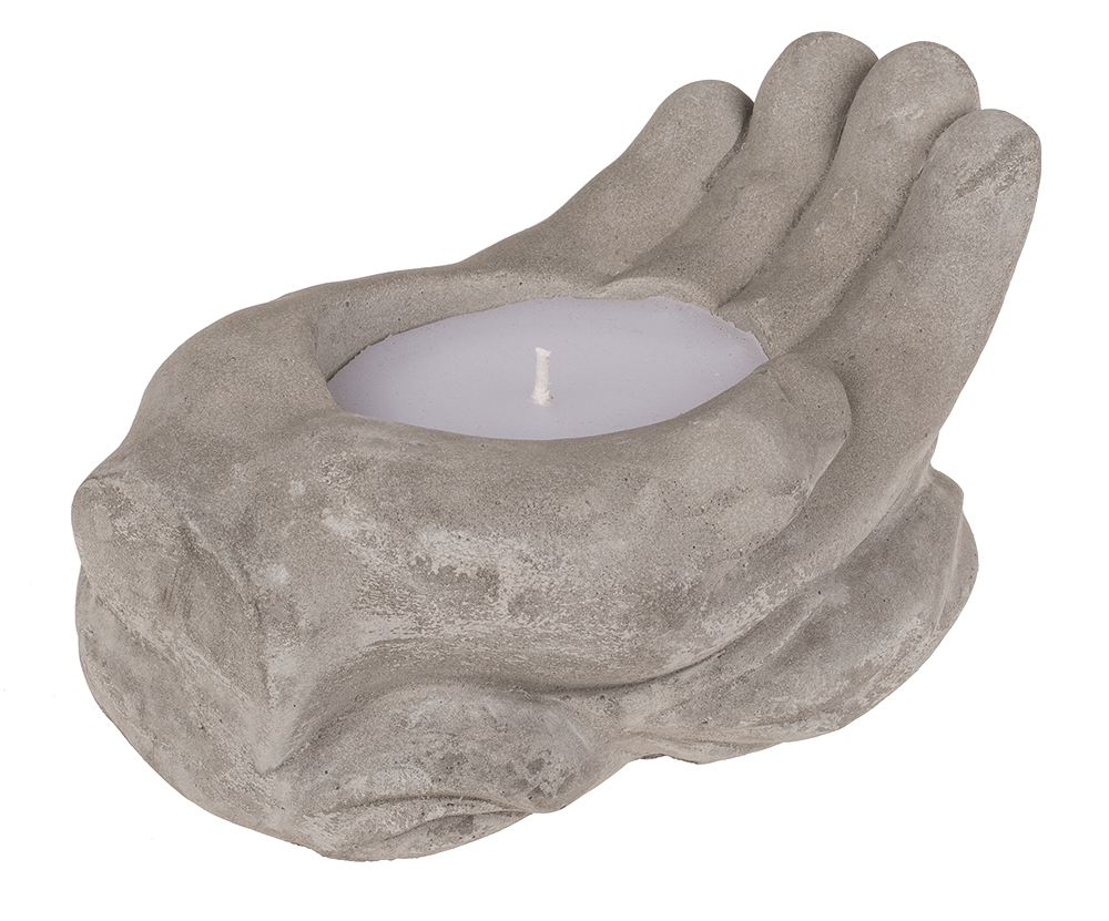 Candle in cement hands
