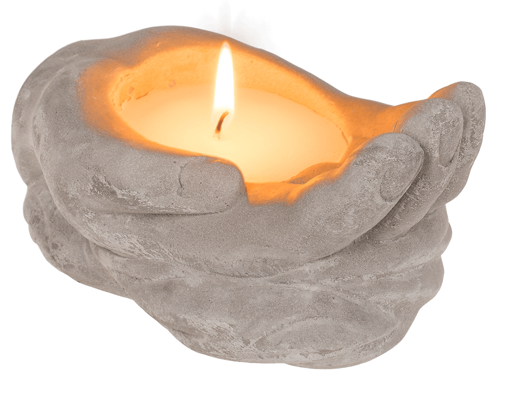 Candle in cement hands