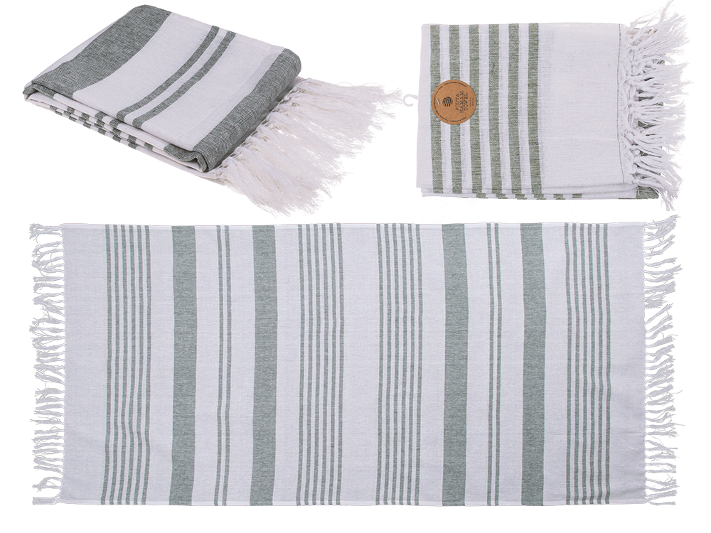 White/green coloured Fouta Towel (for sauna &,
