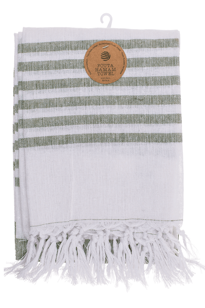 White/green coloured Fouta Towel (for sauna &,