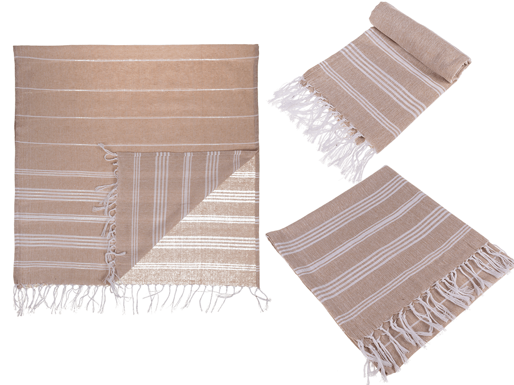 White/brown coloured Fouta Towel (for sauna &,