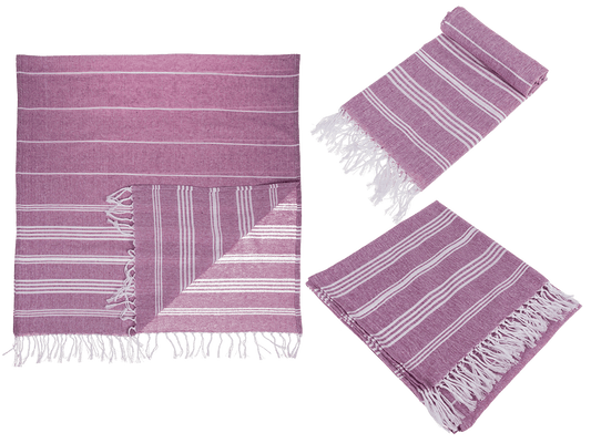 White/purple coloured Fouta Towel (for sauna &,