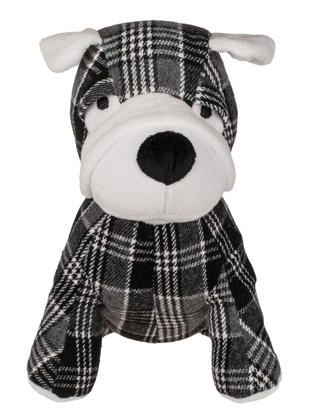 Black/grey/white checkered door stopper, dog,
