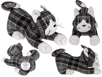 black/grey/white checkered door stopper, cat,